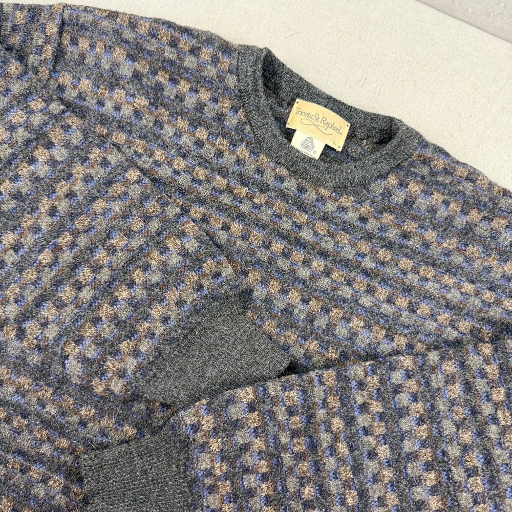 Vintage Tricots St Raphael Merino Wool Sweater Large (Med) Uruguay 80s Geometric
